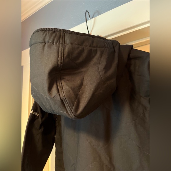 Womens Large Columbia Crystal Crest Quilted Jacket Black Hooded Sherpa Lined - Picture 12 of 16